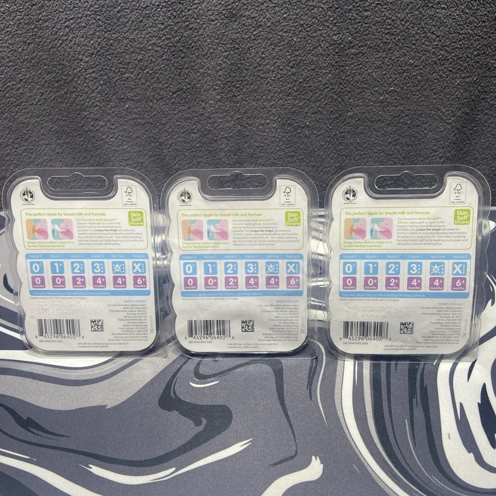 MAM Slow Flow 0 + Months Bottle Nipples Level 1 (Lot of 3)